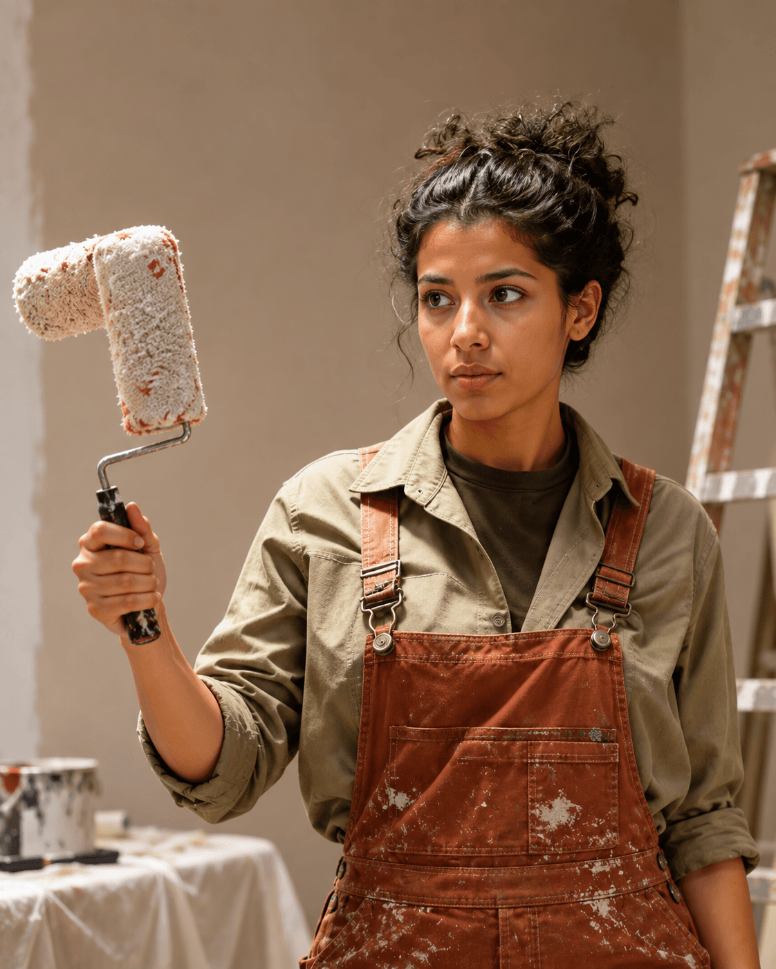 Home care professional holding a paint roller