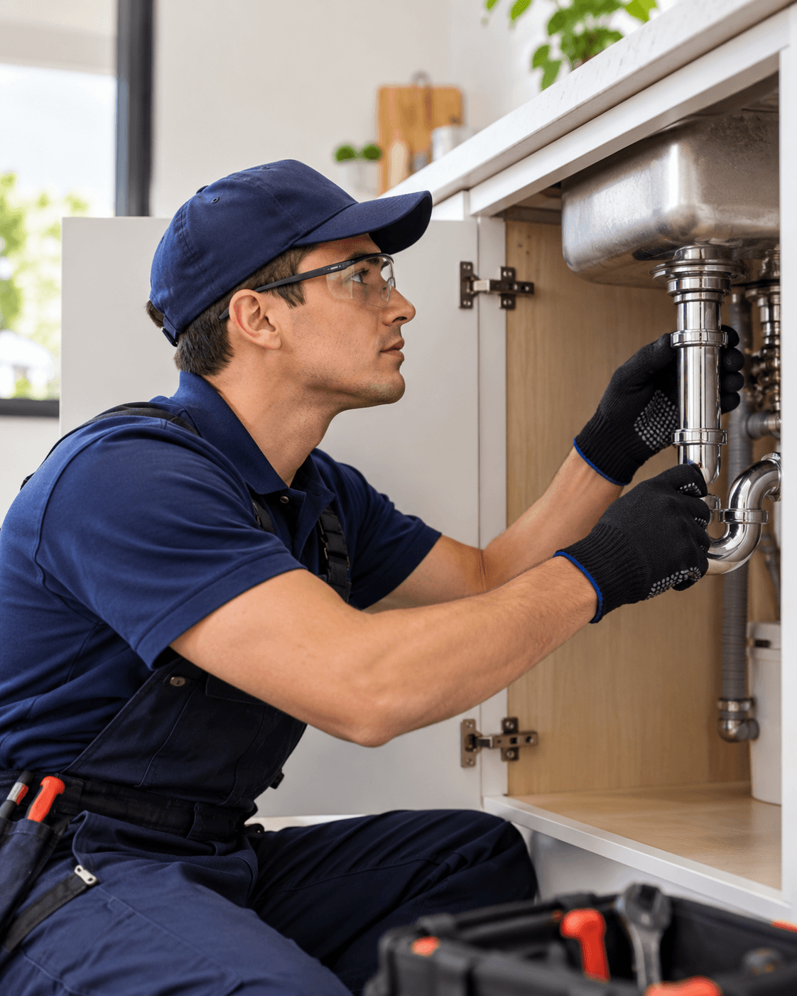 Plumbing professional inspecting home pipes